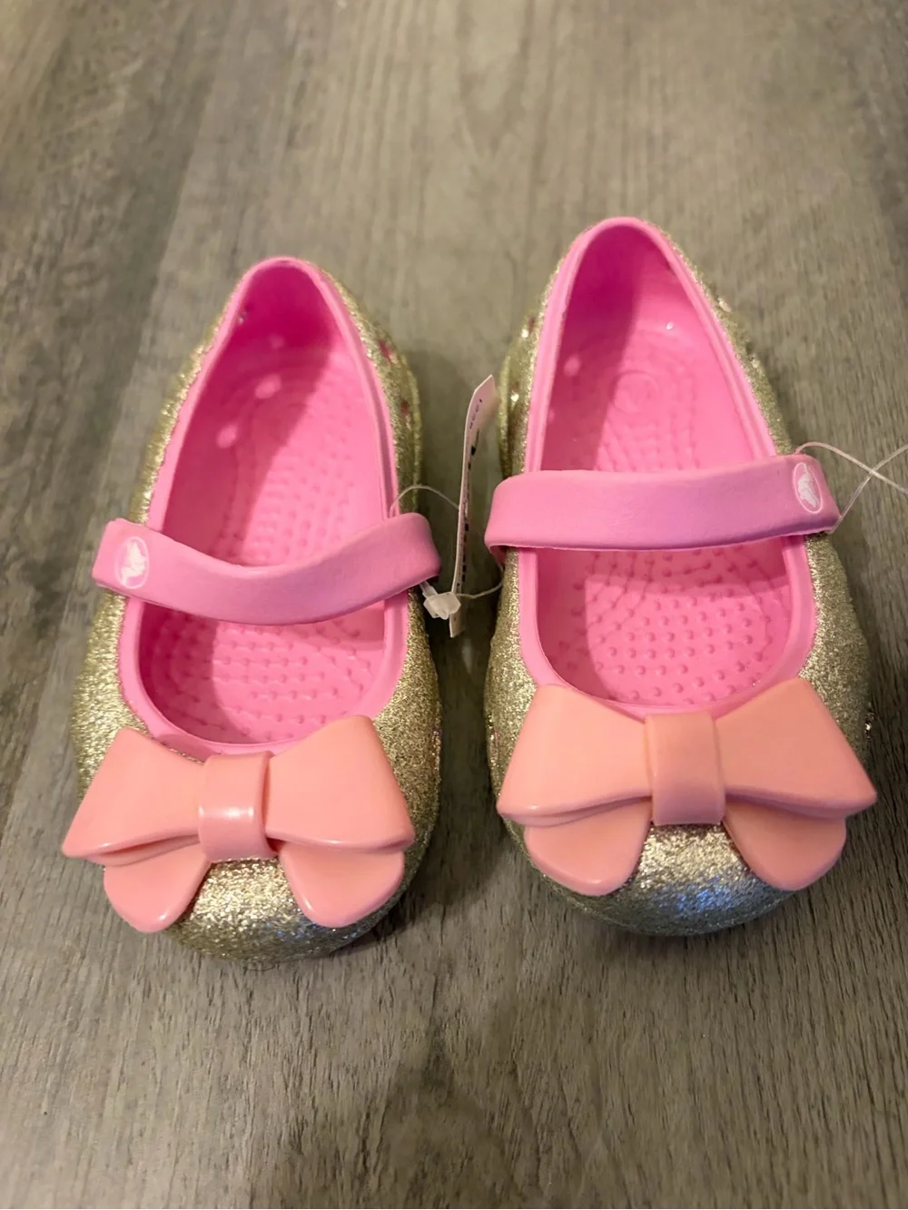 CROCS Keely Hi Glitter Ballet Flats Featuring Pink Bow Baby Size 4 NWT